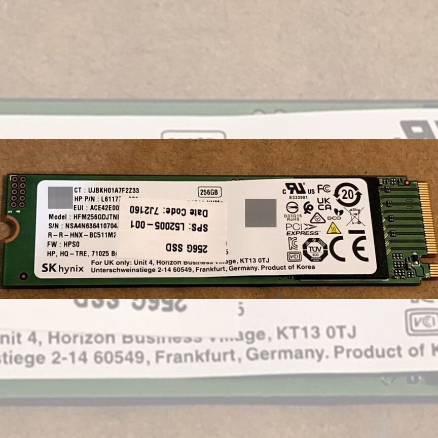 Sk Hynix 256Gb Nvme Ssd 2280 Hfm256Gdjtni Hp Pnl61